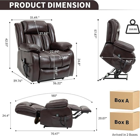 Recliner Chairs for Adults, Power Lift Chair for Elderly, Oversized Bedroom Chair with Massage&Heat, Leather Nursery Glider Chair for Living Room, Sofa Chair Home Theater Seating with Lumbar Support