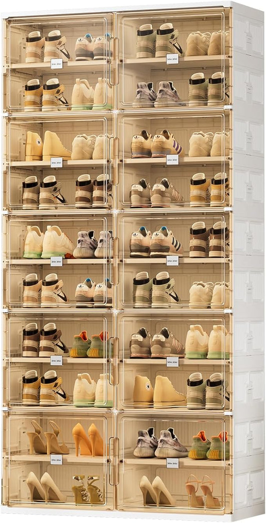 JEKO&JEKO 10 Tiers Foldable Shoe Rack Organizer Cabinet for Closet Entryway, Large Collapsible Shoe Storage Box with Magnetic Doors Fits Up to 40 Pairs (White)