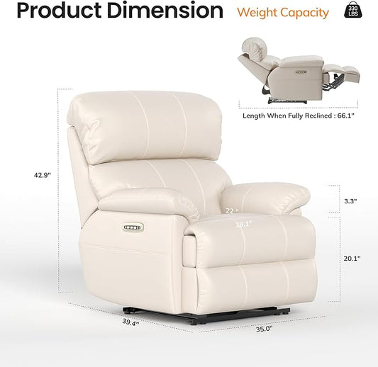 COLAMY Triple Motors Power Recliner Chair with Power Headrest & Lumbar Support Independent Adjustment for Living Room, Leather Electric Recliner Sofa Chair, Beige