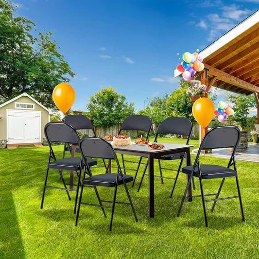 4 Pack Black Folding Chairs with Padded Cushion and Back, Portable Heavy Duty Metal Frame Commercial Seat with 330-LBS Capacity, Foldable Indoor Outdoor Chairs for Office Party Events Kitchen Dinning