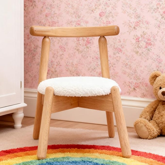 Kid Chair, Shepra Toddler Chairs Comfy Reading Chair for Kids Bedroom, Activity Table Chairs with Solid Wood Legs, Little Kids Furniture Wooden Stool for Children Playroom/Nursery/Gifts, White