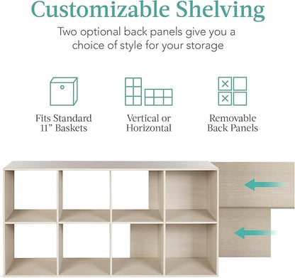 Best Choice Products 8-Cube Storage Organizer, 11in Shelf Opening, Bookcase, Display Shelf, Customizable w/ 3 Removable Back Panels – Whitewash