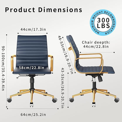 Office Chair Ergonomic Swivel Desk Chair with Armrests and Wheels Comfortable Heavy-Duty Chair for Home Office Wide 22.83in Seat for Women and Men，Gold Navy