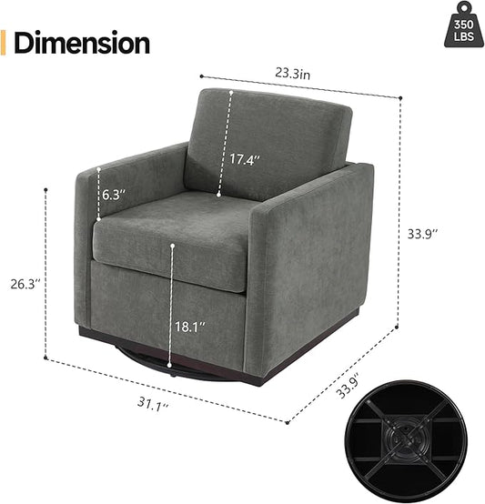 Pia Ricco Single Swivel Barrel Chair, Mid-Century Modern Accent Armchair with Plush Chenille Upholstery for Living Room & Cozy Reading Nook, Dark Gray