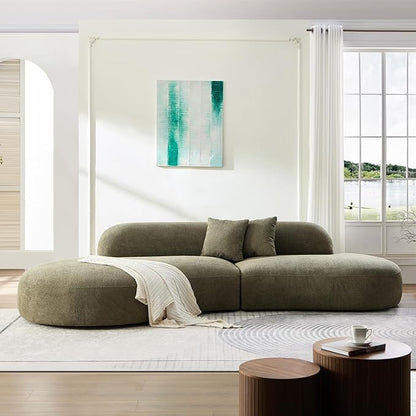 135.4" Oversized Curved Sofa Round Sectional Couch with Chaise,Luxury Cloud Sofa,Modern Boucle Couch with 2 Pillows,Couches for Living Room,Small Spaces,Office,Apartment (Green-Left-Facing)