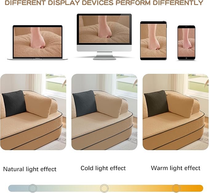 Cloud Sectional Sofa Modern Boneless Couch for Living Room, Comfy Deep Seat Comfy Teddy Fabric Double Sofa Chaise No Assembly Required (Camel, 106" L Shape with Left Facing)