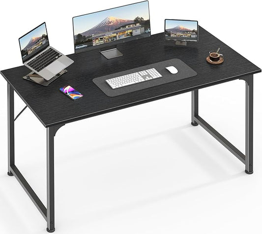 Huuger Modern Simple Office Desk, 40 Inch Gaming Desk with Storage, Black Metal Frame, Large Legroom