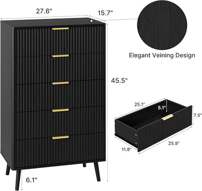 LYNSOM Fluted Dresser and Nightstand Sets 4 Piece, 2-Drawer Nightstands and 5/6 Drawers Dresser, Wood Bedroom Furniture Set for Home, Bedroom, Hallway, Black
