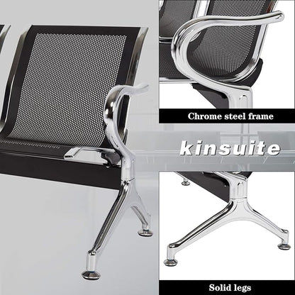 Kinsuite Reception Room Chair - 2 Seat Metal Waiting Room Chairs, Office Guest Chairs & Reception Seat for Office Bank, Hospital, Airport, Black