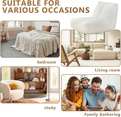 Bean Bag Chairs for Adults, Memory Foam Bean Bag Chair, Ergonomic Support Reading Floor Sofa Chair with Filler, Comfy Cozy Beanbag Couch for Bedroom Living Room （Beige Upgrade Sponge）