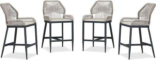 PURPLE LEAF 4 Pieces Counter Height Bar Stools Patio Boho Rattan Barstools Aluminum Woven Bar Chairs with Cushions for Outdoor Kitchen Island Garden