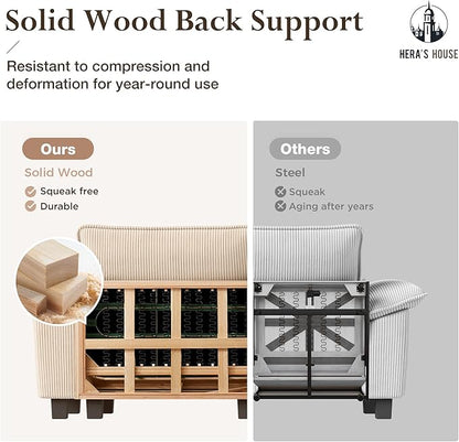 HERA'S HOUSE 158" Modular Sectional Sofa, Oversized L Shaped Couches for Living Room, Comfy Cloud Couch with Ottoman, 5-Seater Deep Seat Sofa with Throw Pillow, Corduroy Beige