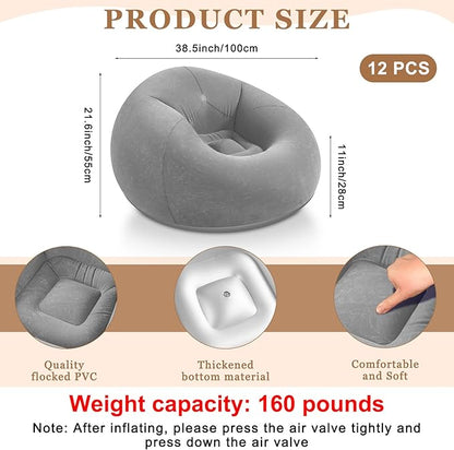 Realspring 12 Pcs Bean Bag Chairs for Adults Inflatable Chairs with Electric Air Pump,Blow up Couch Folding Portable Inflatable Couch Lazy Sofa for Reading Living Room Camping (Grey)
