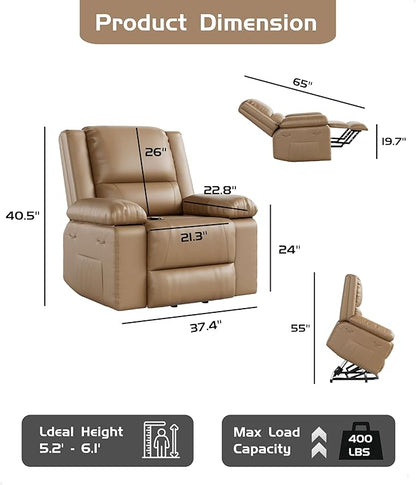 GarveeHome Power Lift Recliner Chair - Heat and Massage, Faux PU Electric Lift Recliner for Elderly & Mobility Impaired, Adjustable Back and Legs, Heavy Duty Lift Chair for Seniors