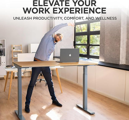 Rise Up Electric Standing Desk Adjustable Height 27-47" Dual Motor One Piece 60x30 Bamboo Large Standing Desk, Sit Stand Desk Rising Desk Home Office