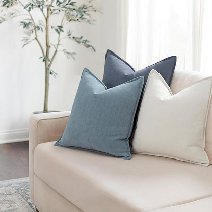 ZWJD Dusty Blue Pillow Covers 24x24 Inch Set of 2 Chenille Throw Pillow Covers with Elegant Design Soft and Luxurious Decorative Throw Pillows for Couch, Bed, and Home Decor(Dusty Blue)