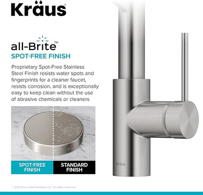 KRAUS Oletto Commercial Style Single Handle Pull Down Kitchen Faucet with QuickDock Top Mount Installation Assembly in Spot Free Stainless Steel, KPF-2631SFS