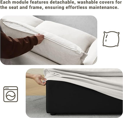 Oversized Cloud Modular Sectional Sofa, Comfy Down Filled Cloud Couch with Removable Cover, Modern Loveseat Couch, Deep Seat Sectional Couches for Living Room, Cream White