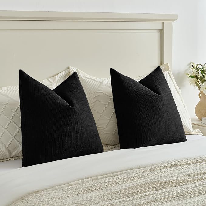 FUTEI Black Decorative Throw Pillow Covers 26x26 Inch Set of 2,Soft Cozy Wheat Ear Striped Patterns Euro Pillow Shams,Modern Home Decor for Couch Bed Living Room