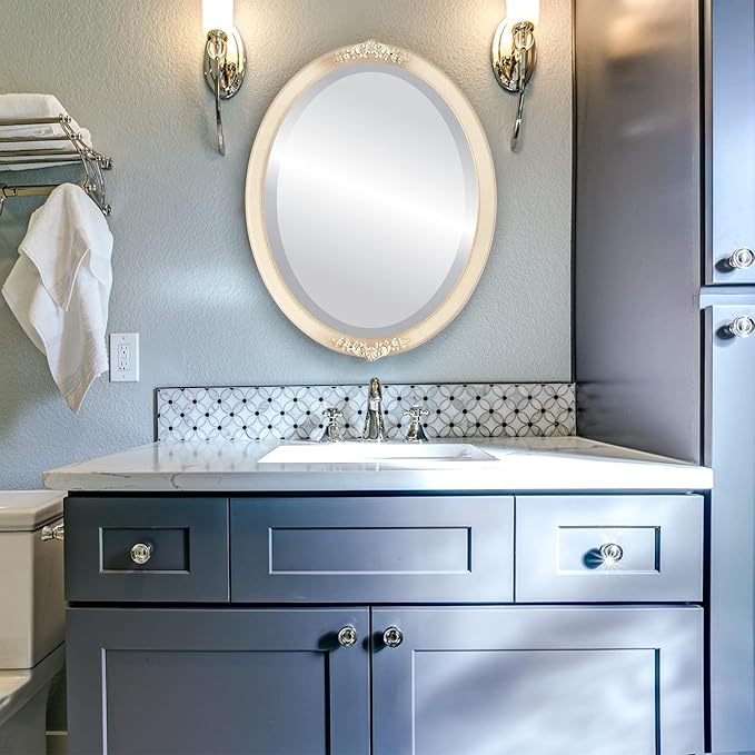 OVALCREST Oval Beveled Wall Mirror for Home Decor - Athena Style - Taupe - 26" x 22" Outside Dimensions