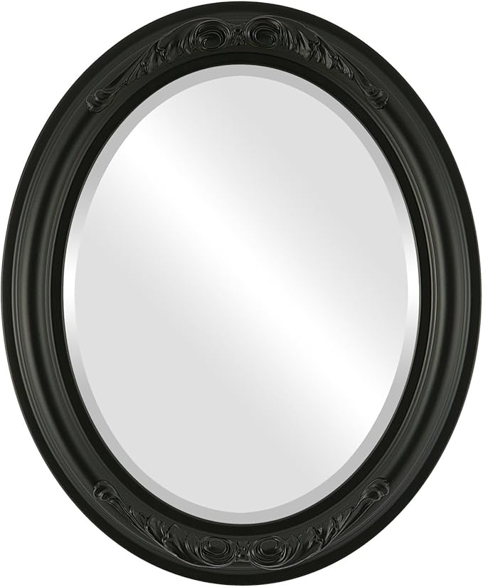 OVALCREST Oval Beveled Wall Mirror for Home Decor - Florence Style - Matte Black - 32" x 26"