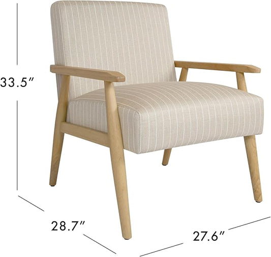 Mid-Century Modern Accent Chair, Natural Wood Frame (Beige Sripe)