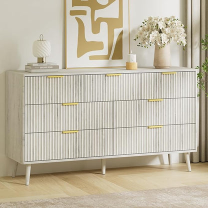 LYNSOM Fluted Dresser and Nightstand Sets 4 Piece, 2-Drawer Nightstands and 5/7 Drawers Dresser, Wood Bedroom Furniture Set for Home, Bedroom, Hallway, White