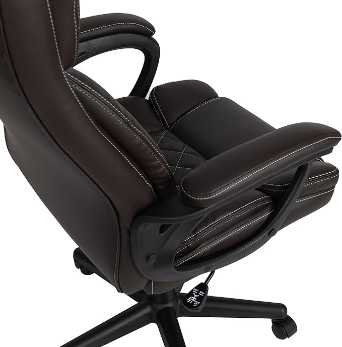 Techni Mobili Ergonomic Executive Office Chair, High Back, Adjustable Height, Lumbar Support, Diamond-Stitched Padding, Swivel Desk Chair with Armrests & Tilt Recline for Home Office or Work (Brown)