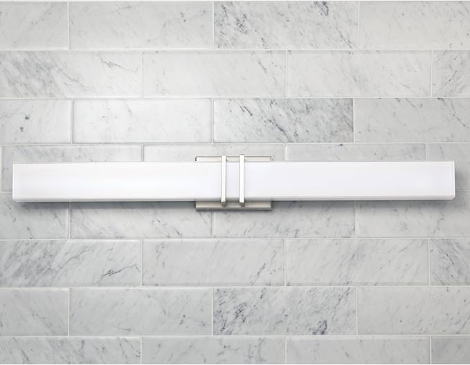 Possini Euro Design Exeter Modern Wall Mount Light LED Brushed Nickel Silver Metal 36" Wide Vanity Bar Fixture Rectangular Silk Screened Glass Shade Decor for Bathroom Over Mirror House Home