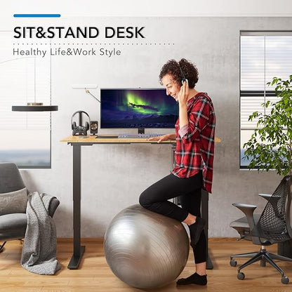 Pro Bamboo 3 Stages Dual Motor Electric Standing Desk 48x24 Inches Whole-Piece Desk Board Height Adjustable Desk Electric Stand Up Desk Sit Stand Desk(Black Frame + Bamboo Desktop)