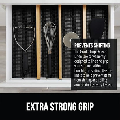 GORILLA GRIP powerGRIP Drawer Shelf and Cabinet Liner, Thick Strong Hold, Non-Adhesive Liners Protect Kitchen Cabinets and Cupboard, Bathroom Drawers, Easy Install, Breathable Mat, 20" x30', Black
