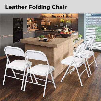 90 Pack Folding Chairs with Padded Seats, Padded Folding Chair with Steel Frame for Events Home Office, Pu Leather Folding Chair White
