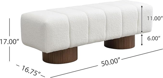 Christopher Knight Home Manila 50" Boucle Fabric Dining Bench, Rectangular Upholstery Ottoman Bench, Bedroom End of Bed Footstool, Living Room Extra Seat Footrest, No Assembly Needed, White