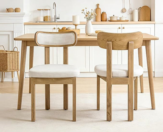 Beige Dining Chairs Set of 2, Mid Century Modern Linen Dining Room Chairs with Curved Back, Armless Kitchen Chairs for Living Room/Restaurant/Balcony/Bedroom/Home Desk/Task