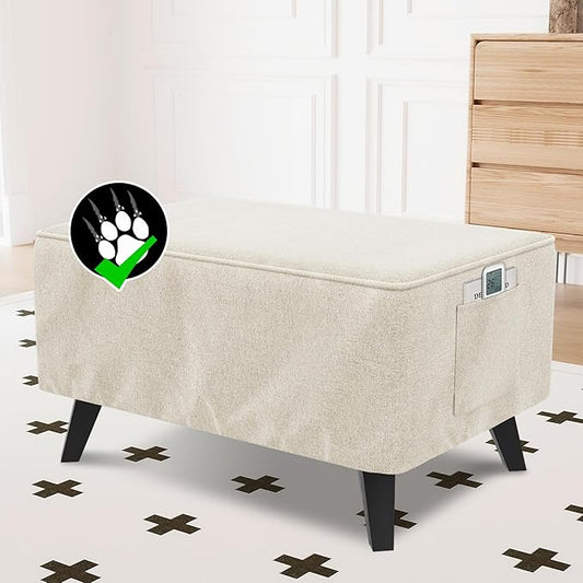 H.VERSAILTEX Thick Durable Linen Look Ottoman Cover Folding Storage Stool Furniture Protector Soft Rectangle Slipcover with Elastic Bottom Fit Length 43"-44" Footrest Washable - Heather Ivory