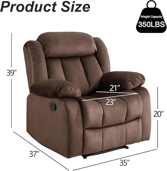 INZOY Manual Recliner Chair with Padded Armrest, Wall-Hugger Single Sofa Recliners with Overstuffed Back, Classical Fabric Reclining Chairs for Living Room Theater Seating, Brown