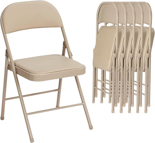 6 Pack Khaki Folding Chairs with Comfortable Cushion and Back, 330LBS Capacity, Portable & Foldable Indoor Outdoor Chairs with Durable Metal Frame for Office Party Events Kitchen Dinning Wedding