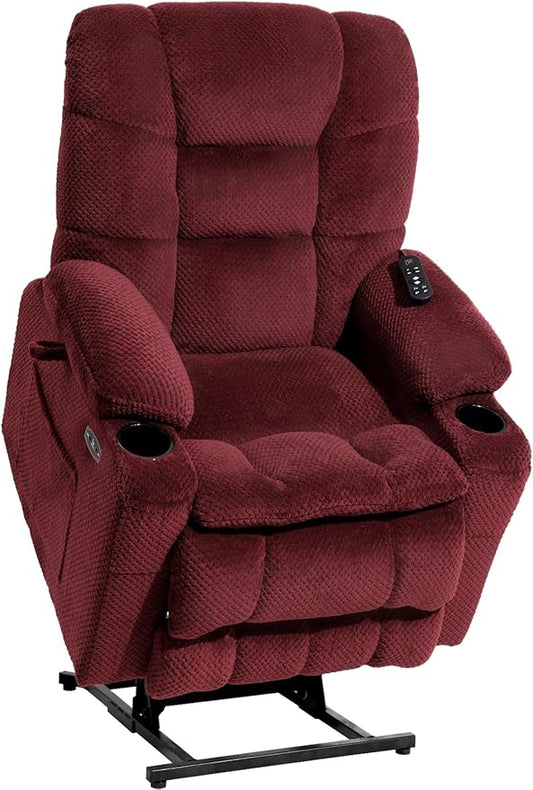 EONIX Dual Motor Lay Flat Power Lift Recliner Chair for Elderly, Electric Recliner Lift Chairs for Adults with Cup Holders, 400lbs Heavy Duty Power Recliner Sofa with Heat and Massage, Burgundy