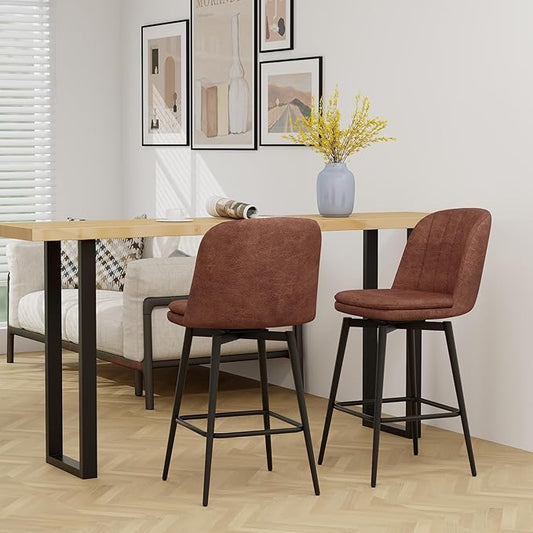 COSTWAY Bar Stool Set of 2, 27 Inch Swivel Counter Height Chair with Padded Seat, Metal Legs & Footrest, PU Leather Bar Chair for Kitchen Island (2)