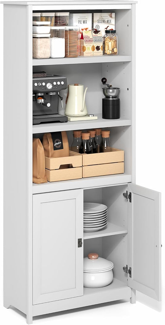 Furinno Robin Storage Cabinet, Pantry Cabinet with 3-Tier Adjustable Shelves with 2 Door Cabinet, 30W, Kitchen Organizer Cabinet, Organization and Storage, for Pantry, Living Room, Home Office, White