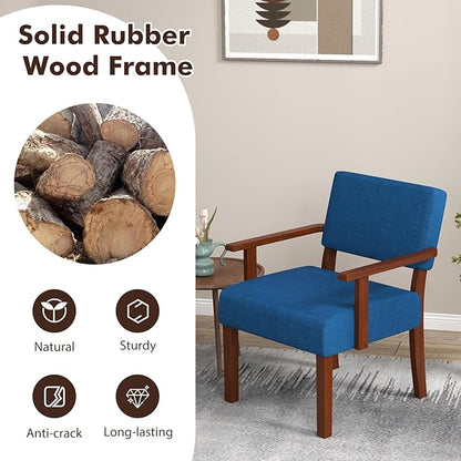 Giantex Modern Accent Chair Set of 2, Linen Living Room Arm Chair w/Soft Padded Seat & Backrest, Rubber Wood Frame, Mid Century Upholstered Reading Chair for Living Room, Bedroom, Reception, Grey
