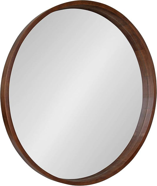 Kate and Laurel Hutton Round Wood Wall Mirror, 36" Diameter, Walnut Brown, Geometric Modern Farmhouse Wall Decor