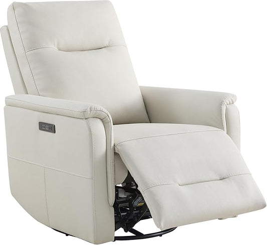 Watson & Whitely Power Recliner Chairs for Adults, Swivel Rocker Recliner W Power Headrest & Type-C Charger for Living Room, Faux Leather, Cream, RC015