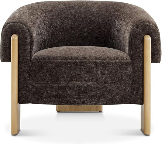 CHERS Mid-Century Modern Accent Chair, Upholstered Vintage Living Room Chairs with Wood Legs, Luxury Velvet Fabric Green Accent Chair Comfy Lounge Armchair for Reading Nook, Bedroom, Office (Espresso)