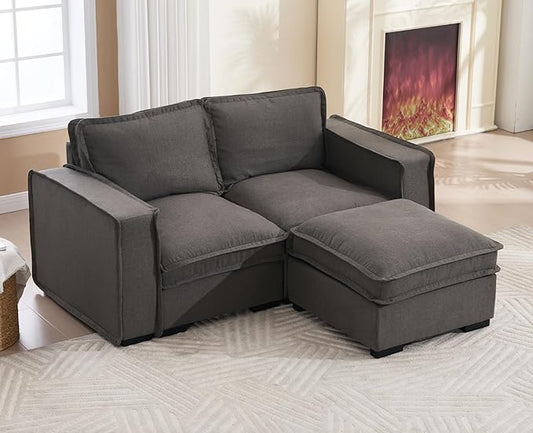 EALSON 67" Sectional Couch Modern Love Seat with Ottoman Modular Cloud Sofa with Deep Seat Comfy Linen Loveseat Sofa Convertible L Shaped Couches 2 Seater Couch for Living Room/Bedroom, Grey