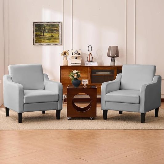 Accent Chair for Living Room, Modern Velvet Living Room Chairs with Wide Backrest, Upholstered Comfy Chair with Cushion, Oversized Sofa Chair with Wood, Single Armchair for Bedroom, Grey