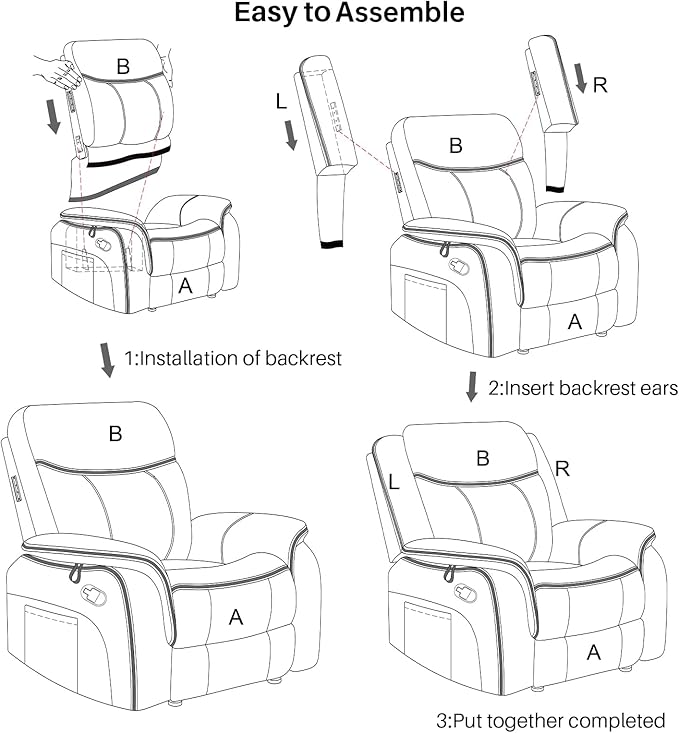 Massage Recliner Chair with Heated, Faux Leather Recliner Chairs for Adults, 39" Wide Manual Reclining Ergonomic Lounge Chair for Living Room with Overstuffed Backrest, Side Pocket, Grey