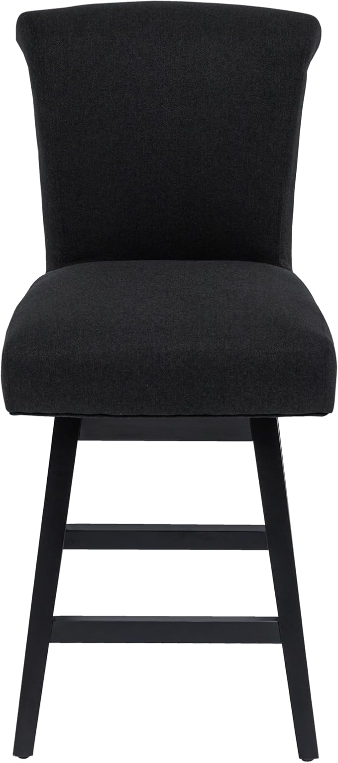 Bar Stools Set of 2, 26 Inch Upholstered Barstools with 15.7" High Back and Footrest, Swivel Counter Height Barstools for Kitchen Island Home Bar Performance Fabric Black
