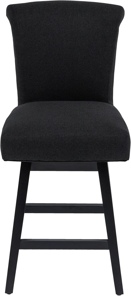 Bar Stools Set of 4, 26 Inch Upholstered Barstools with 15.7" High Back and Footrest, Swivel Counter Height Barstools for Kitchen Island Home Bar Performance Fabric Black