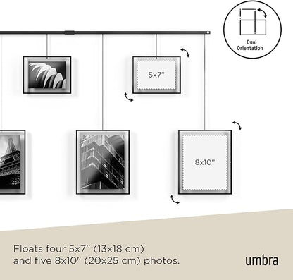 Umbra Exhibit Wall Frame with Metal Rod for Hanging-Rimless Design-Suitable for Living Room, Bathroom, Bedroom, Entryway and More, Black